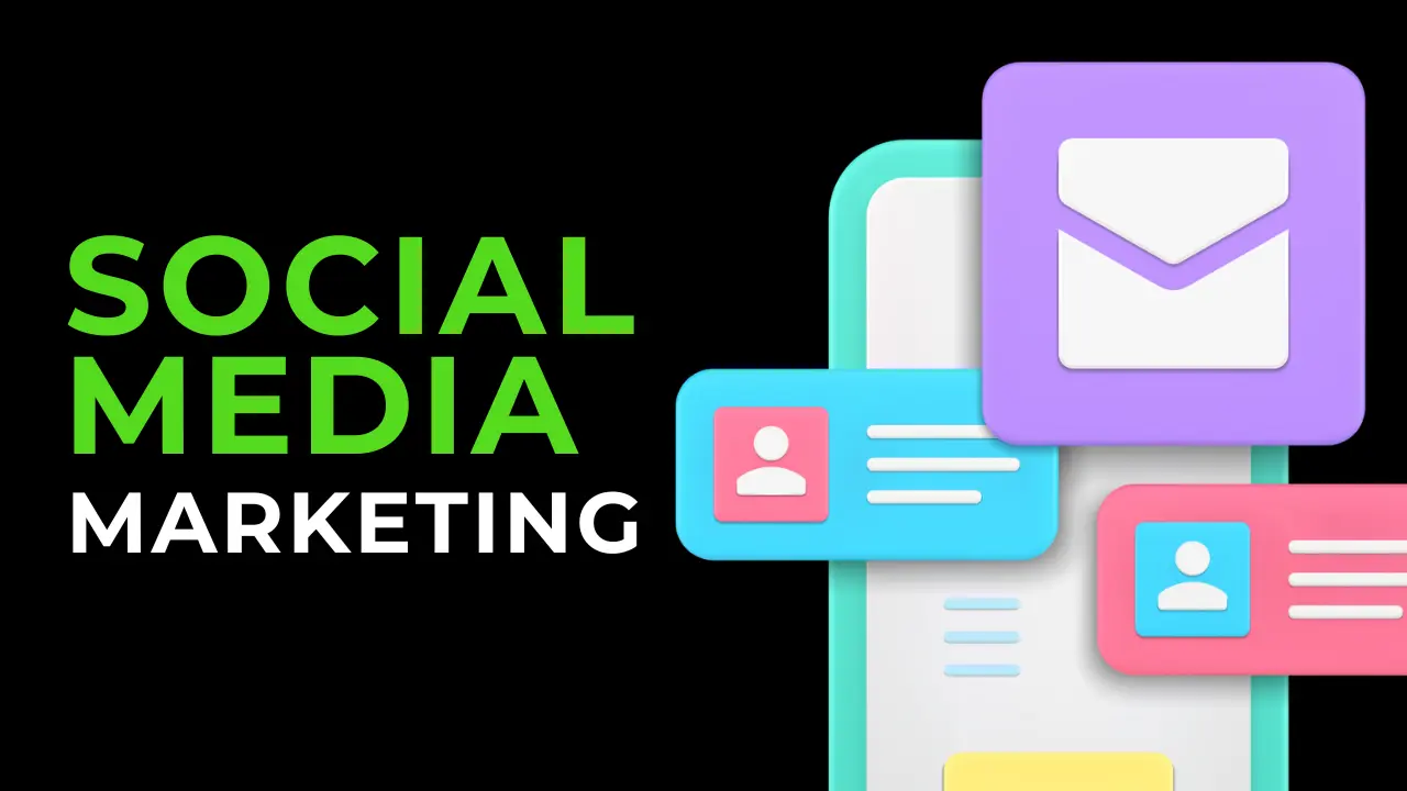 Graphic with 'Social Media Marketing' text and mobile phone elements, representing TechVerdi's Social Media Marketing services.